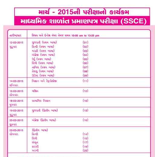 GBSE SSC time table 2015